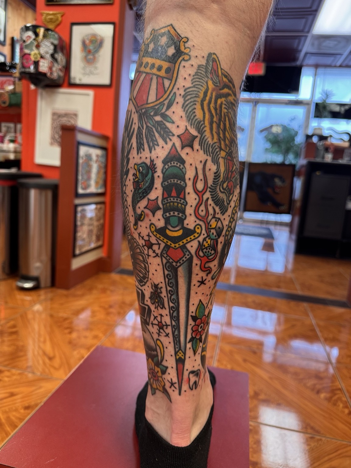 Completed color tattoo, view 1 — tattoo by Scott Denhalter