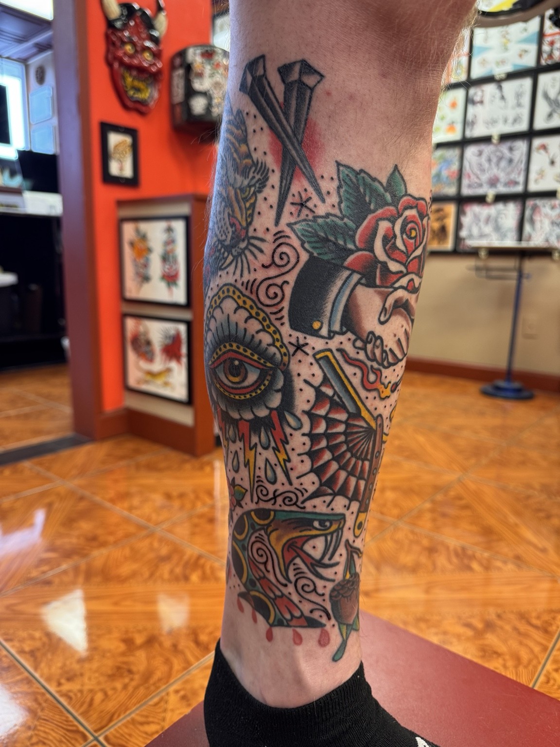 Completed color tattoo, view 3 — tattoo by Scott Denhalter