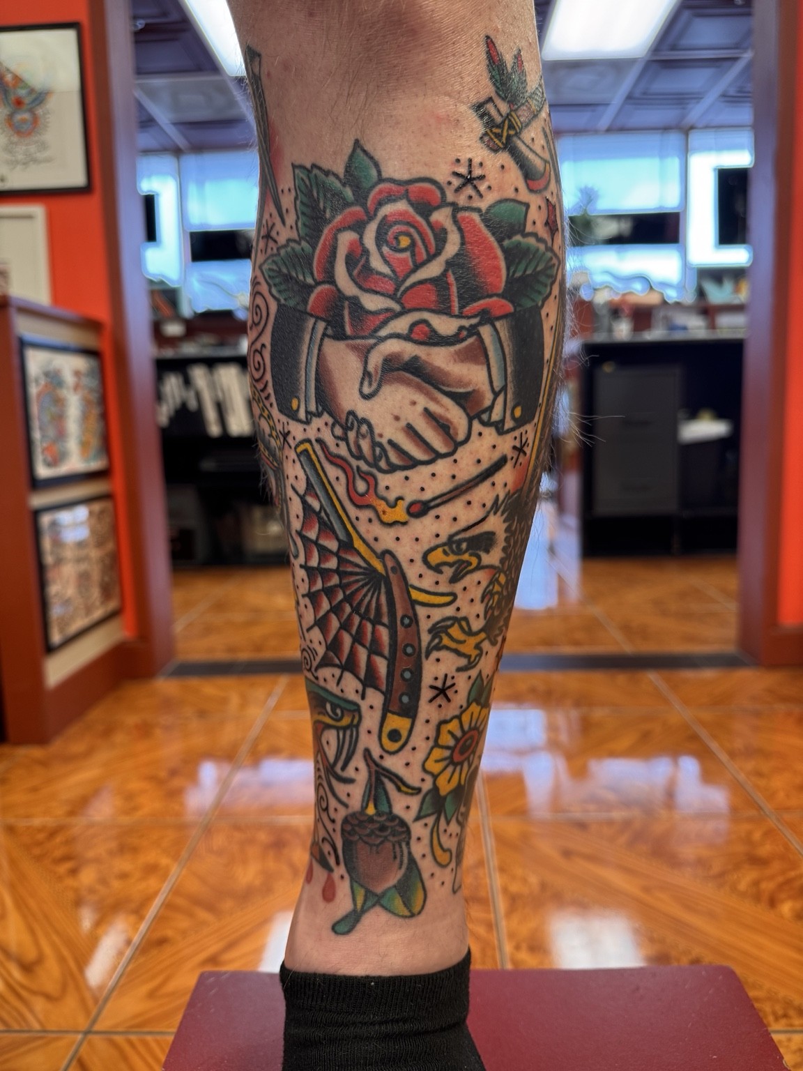 Completed color tattoo, view 4 — tattoo by Scott Denhalter