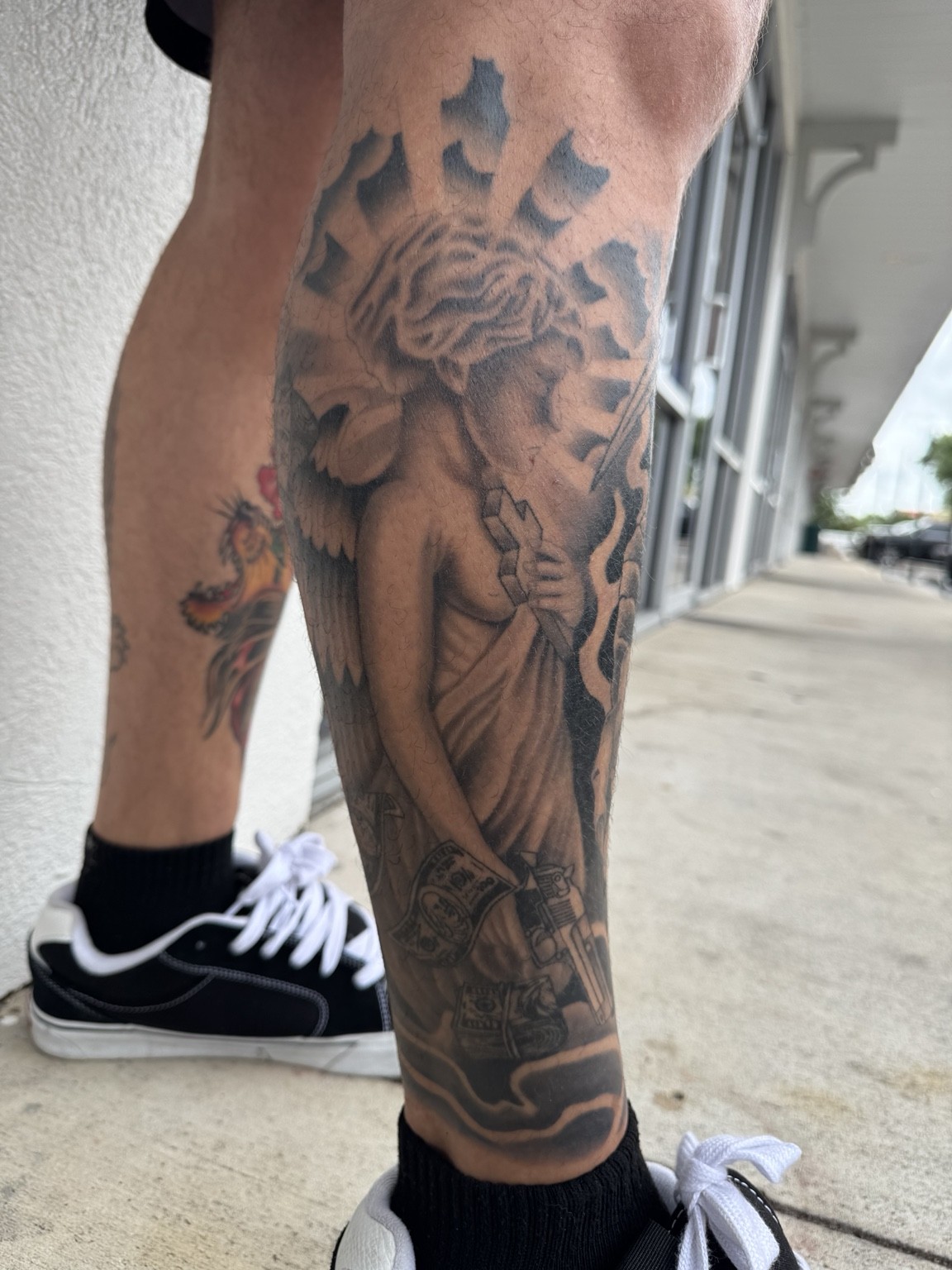 Completed black & grey tattoo, view 4 — tattoo by Scott Denhalter